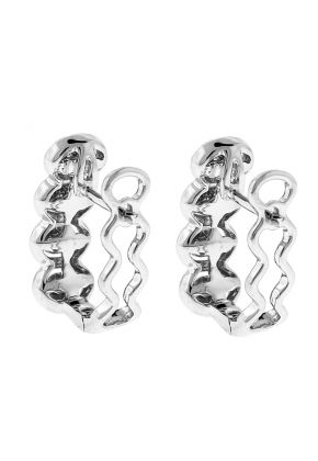 Diamond Huggie Earrings with Wavy Design in 18k White Gold