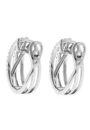 Vertical Triple Row Huggie Earrings with Outward Curve of Diamonds in 18k White Gold