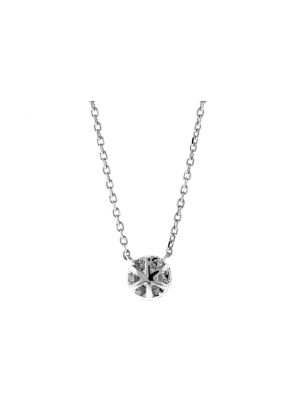 Solitaire Style Diamond Necklace with Halo in 18k White Gold