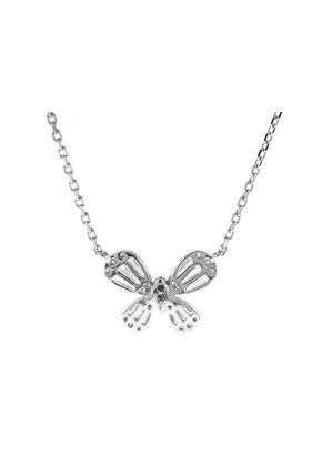 Butterfly Necklace with Round and Baguette Diamonds in 18k White Gold