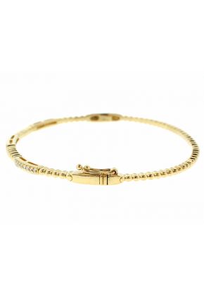 Beaded Bangle with Bar Design of Diamonds in 14kt Yellow Gold