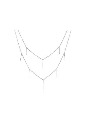 Double Layer Necklace with Vertical Bars of Diamonds in 14k White Gold