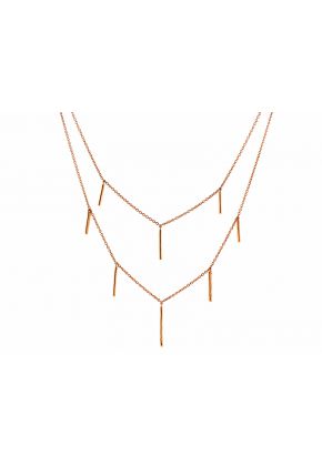 Double Layer Necklace with Vertical Bars of Diamonds in 14k Rose Gold