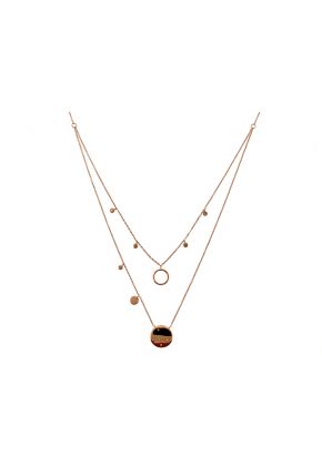Double Layer Necklace with Burnish, Bezel, and Prong Set Diamonds in 14k Rose Gold
