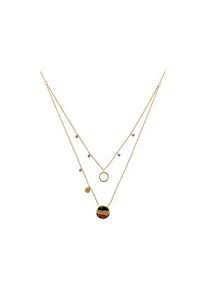 Double Layer Necklace with Burnish, Bezel, and Prong Set Diamonds in 14k Yellow Gold