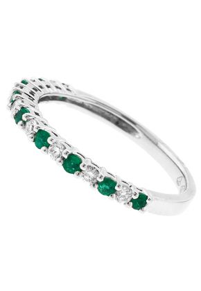 Emerald and Diamond Band - Gemstone Ring in 18k White Gold