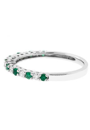 Emerald and Diamond Band - Gemstone Ring in 18k White Gold