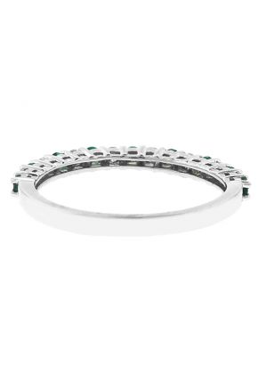 Emerald and Diamond Band - Gemstone Ring in 18k White Gold