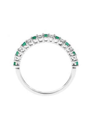 Emerald and Diamond Band - Gemstone Ring in 18k White Gold