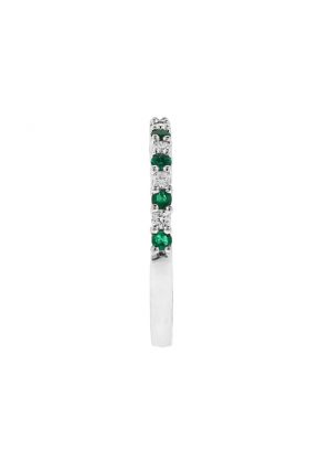 Emerald and Diamond Band - Gemstone Ring in 18k White Gold