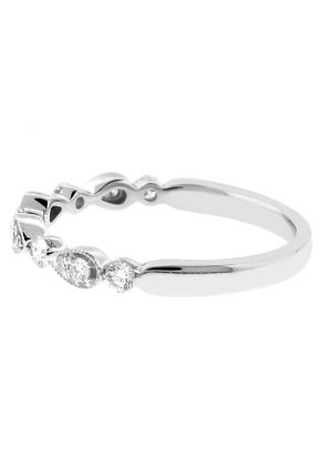 Diamond Milgrain Wedding Band / Stackable Ring in 18k White Gold - Pear and Round Design