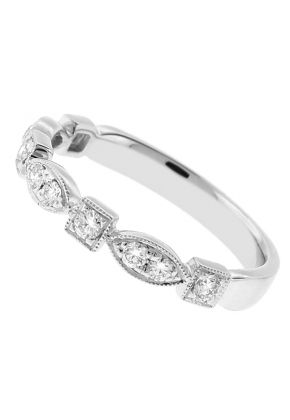 Diamond Milgrain Wedding Band / Stackable Ring in 18k White Gold - Marquise and Square Design