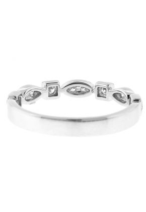 Diamond Milgrain Wedding Band / Stackable Ring in 18k White Gold - Marquise and Square Design