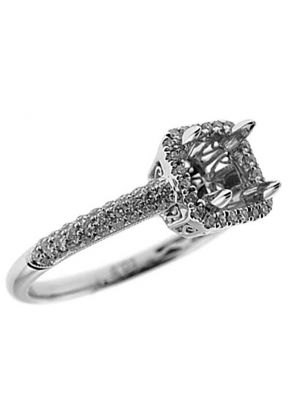 Square Box Halo with Pave Shank Engagement Ring Semi Mount