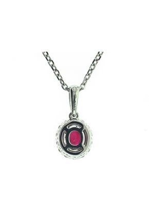 Oval Ruby with Diamond Halo Pendant in 18kt White Gold