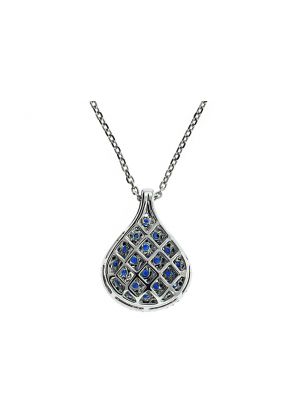 Drop Shaped Sapphire and Diamond Pendant in 18K White Gold