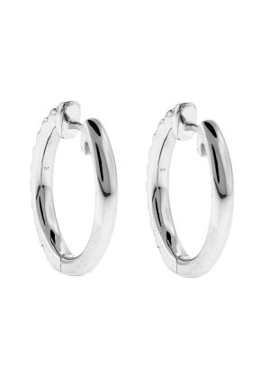 Diamond Oval Hoop Earrings - 20mm Long - 18k White Gold