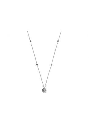 Diamond Drop Shape Cluster Necklace with Bezel Set Diamonds on Chain in 18kt White Gold