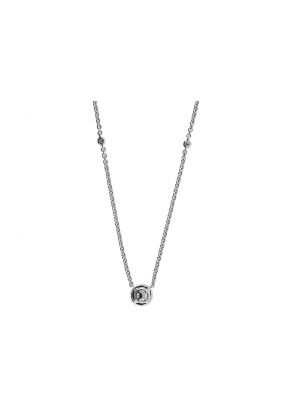 Diamond Solitaire Necklace with Halo and Diamonds on Chain in 18kt White Gold