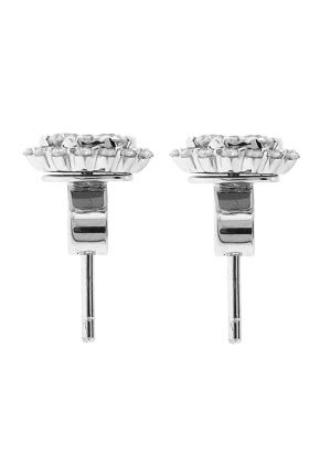 Round Cluster Studs / Diamond Earrings - 18k White Gold Jewelry