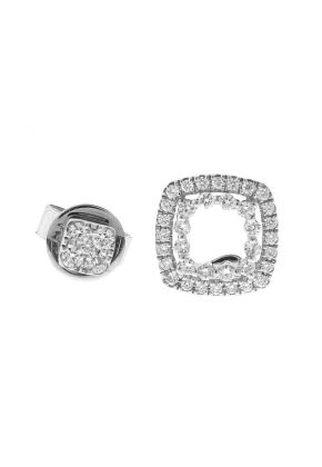 Square Diamond Cluster Studs - Convertible Dangling Earrings - Halo Style - 18k White Gold Jewelry
