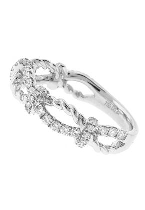 Diamond Twist Ring - Crossover Rope Design - 18k White Gold Jewelry