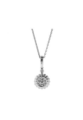 Diamond Cluster Pendant / Necklace - Round - 18k White Gold Jewelry