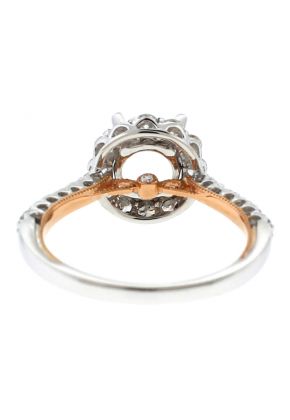 Two Tone Diamond Engagement Ring - 18k White and Rose Gold - Round Halo - Semi Mount