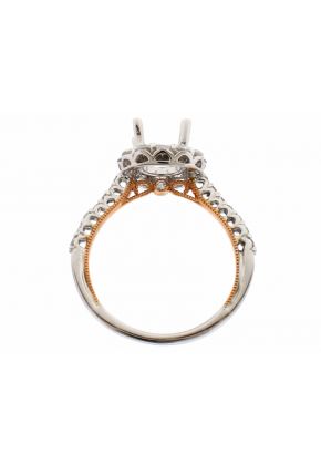 Two Tone Diamond Engagement Ring - 18k White and Rose Gold - Round Halo - Semi Mount