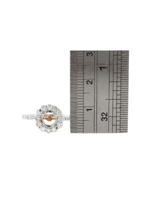 Two Tone Diamond Engagement Ring - 18k White and Rose Gold - Round Halo - Semi Mount