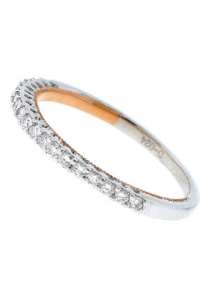 Two Tone Diamond Wedding Band - 18k White & Rose Gold Ring