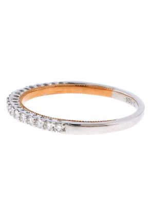 Two Tone Diamond Wedding Band - 18k White & Rose Gold Ring