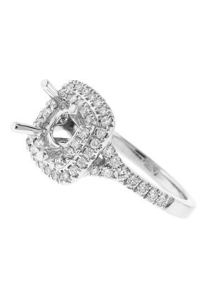 Square Double Halo Diamond Engagement Ring - 18k White Gold - Semi-Mount