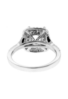 Square Double Halo Diamond Engagement Ring - 18k White Gold - Semi-Mount