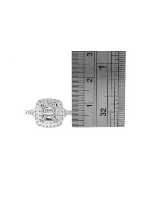 Square Double Halo Diamond Engagement Ring - 18k White Gold - Semi-Mount