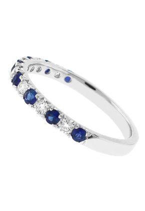 Sapphire and Diamond Band - 18k White Gold - Genuine Gemstone Ring