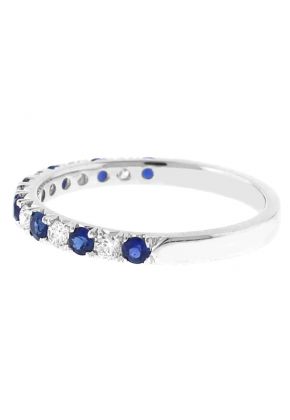 Sapphire and Diamond Band - 18k White Gold - Genuine Gemstone Ring