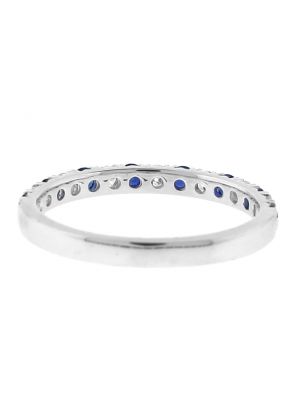Sapphire and Diamond Band - 18k White Gold - Genuine Gemstone Ring