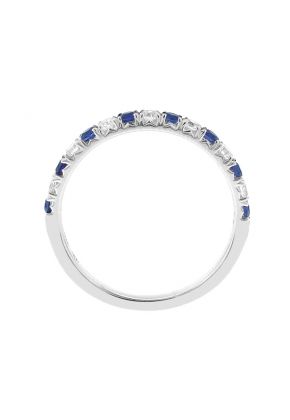 Sapphire and Diamond Band - 18k White Gold - Genuine Gemstone Ring