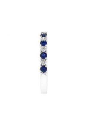 Sapphire and Diamond Band - 18k White Gold - Genuine Gemstone Ring