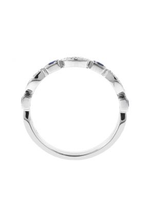 Sapphire & Diamond Band - 18k White Gold Milgrain Ring - Vintage Inspired