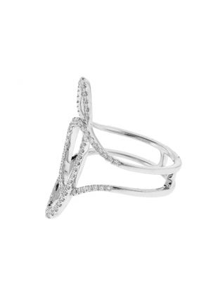 Crossover Diamond Ring - Criss Cross Abstract Design - 18k White Gold Jewelry