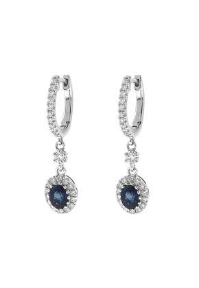 Dangling Sapphire Hoop Earrings with Diamonds 18k White Gold