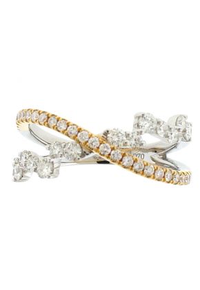 Ladies Two Tone Crossover Ring with Diamonds in 18k White And Yellow Gold