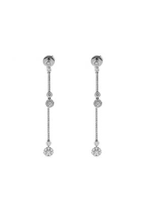 Long Double Dangling Earrings with Diamonds in 18k White Gold