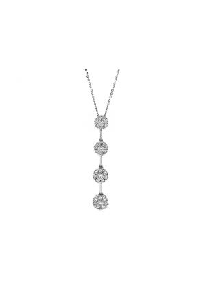 Vertical Drop Pendant with 4 Clusters of Diamonds in 18k White Gold