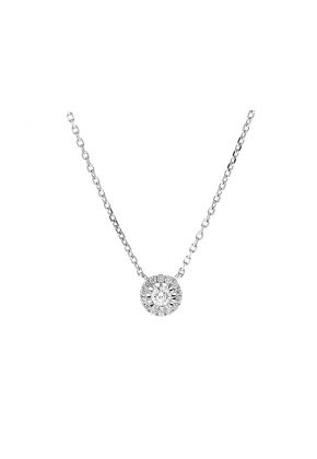 Solitaire Style Diamond Necklace with Halo in 18k White Gold