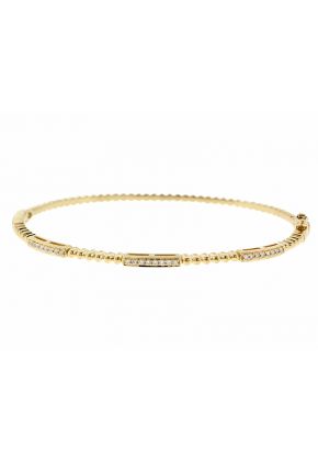 Beaded Bangle with Bar Design of Diamonds in 14kt Yellow Gold