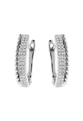 Double Row Diamond Earrings - Beaded Design in 14k White Gold