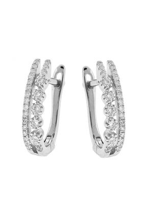 Huggie Earrings - Diamond Double Row in 14k White Gold